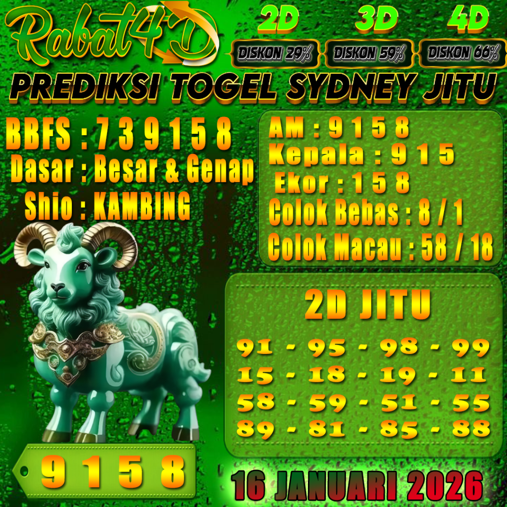 Prediksi SYDNEY 16 Januari 2026 Angka Jitu