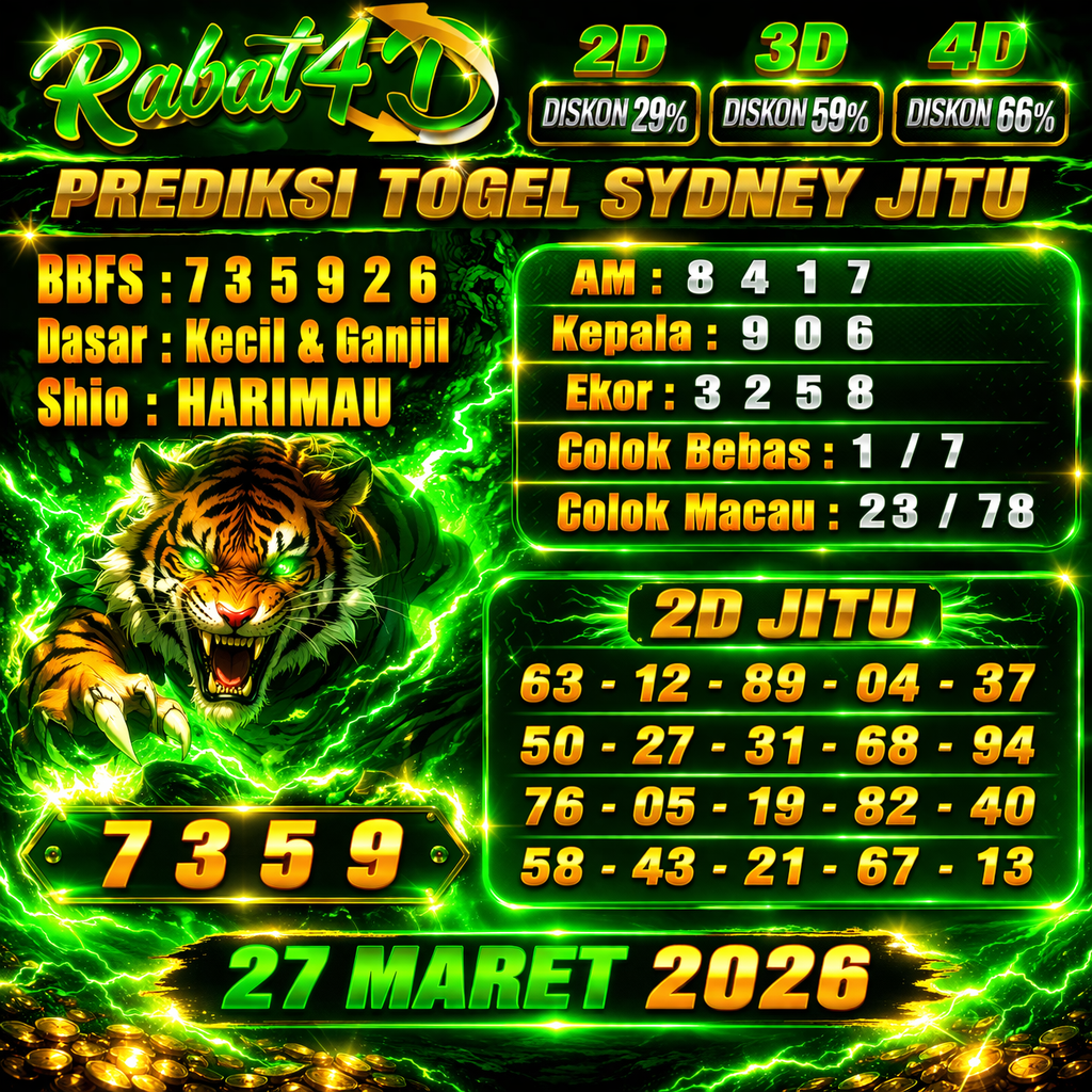 Prediksi SYDNEY 27 Maret 2026 Angka Jitu