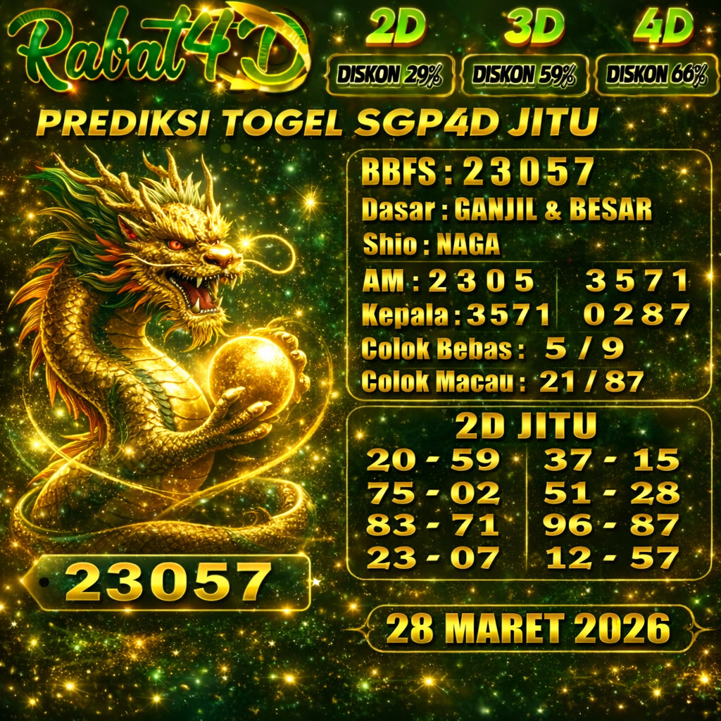 Prediksi SGP4D 28Maret2026 Angka Jitu