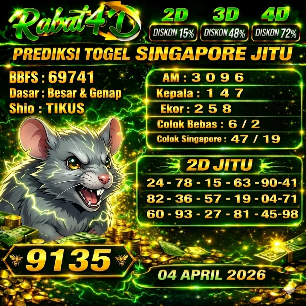 Prediksi SINGAPORE 04 April 2026 Angka Jitu